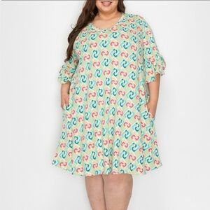 New Green Geo Print Dress